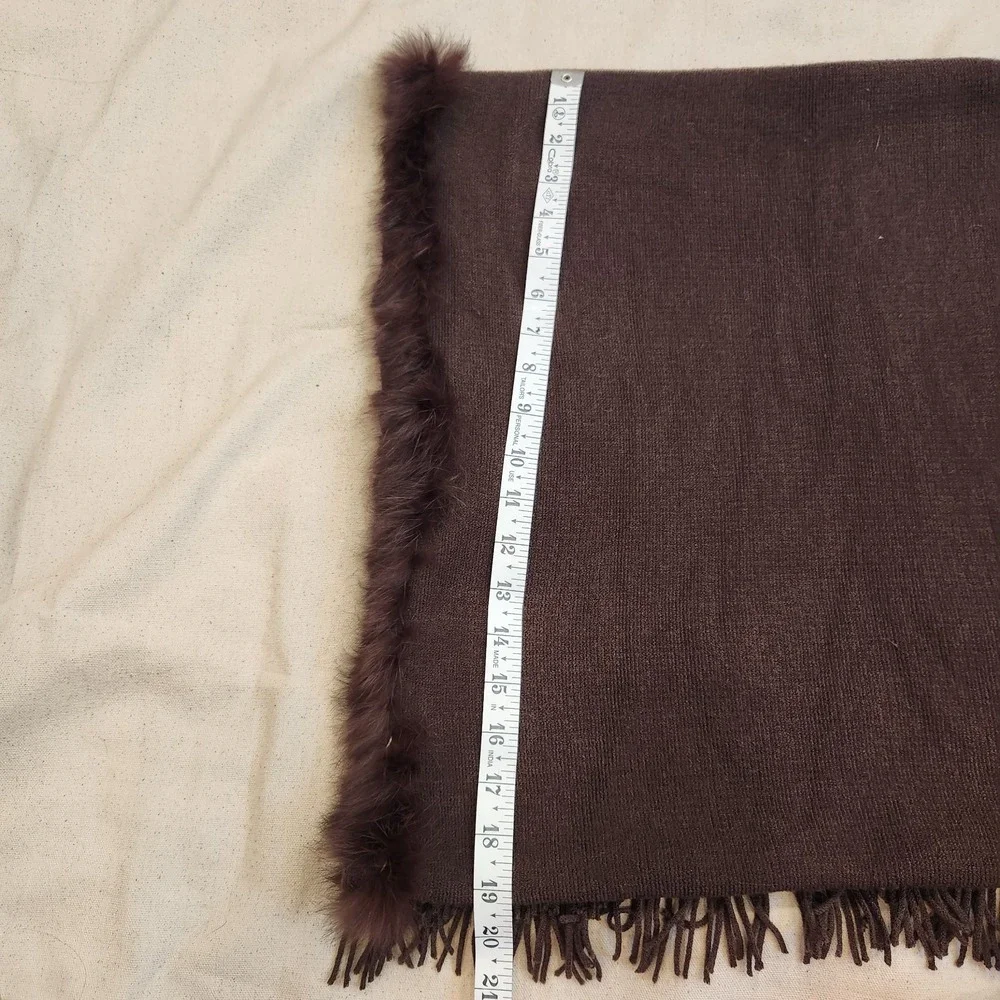 Luxurious Chocolate Brown Scarf Genuine Rabbit Fur Trim Wrap Vintage